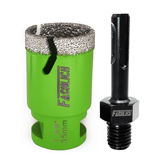 Diamond Core Drill Bits - 1-3/8" Tile Drill Bits 35mm 5/8-11 Thread Plus Adapter 5/8"-11 Male to SDS Shank, Hole Saws for Porcelain, Granite, Marble, Concrete, Masonry