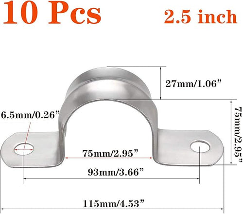 10 Pcs 2.5inch Rigid Pipe Strap,Two Hole Stainless Steel Strap U Bracket, Widened Tube Strap Tension Clip Assortment Kit Heavy Duty Pipe Clamp（75mm）