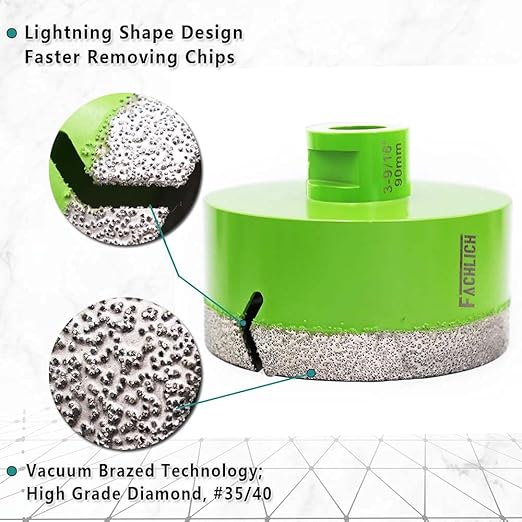 Diamond Core Drill Bit,2pcs Diameter 3-9/16 inch 90mm Thread 5/8-11,Vacuum Brazed Dry Wet Hole Saw for Porcelain Tile,Granite,Marble,Concrete,Masonry,Brick