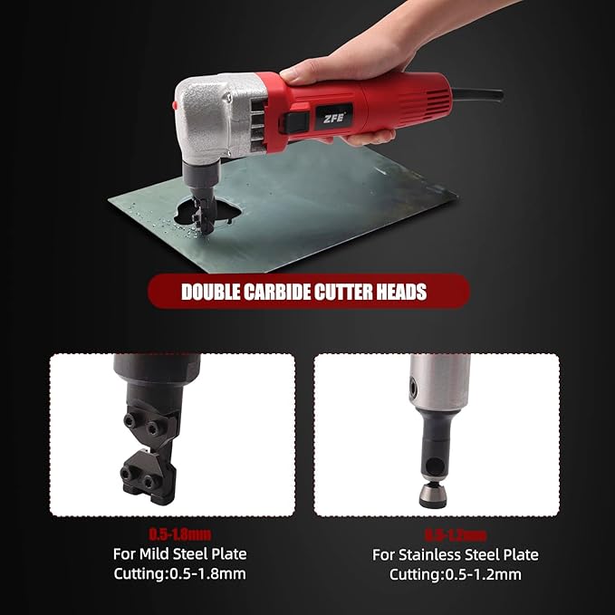 Electric Metal Nibbler, ZFE 380W Electric Sheet Steel Nibbler Metal Shear with 1700RPM High Speed Rotor for Cutting Stainless Steel, Aluminium, Plastic
