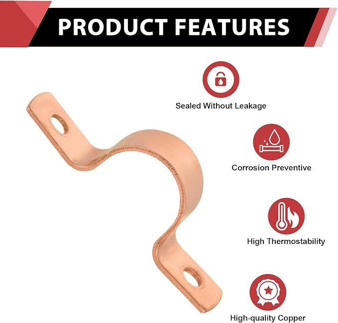 Pro 50-Pack EFIELD 1/2-Inch Copper Pipe Straps, Two-Hole Clamp Mount, (COPPER023)
