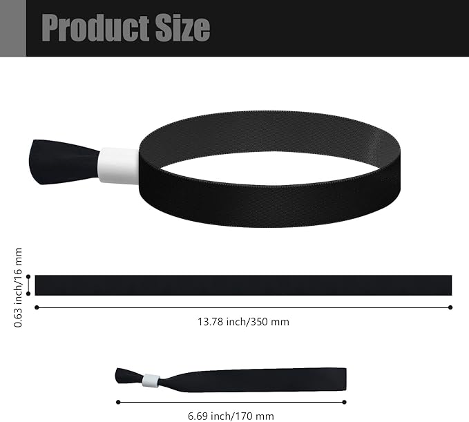 100 Pcs Cloth Event Wristbands, Event Wristbands, Colored Wrist Bands for Events, for Lightweight Concert Wrist Strap for Activities, Party Bracelets for Events (Color : Black)
