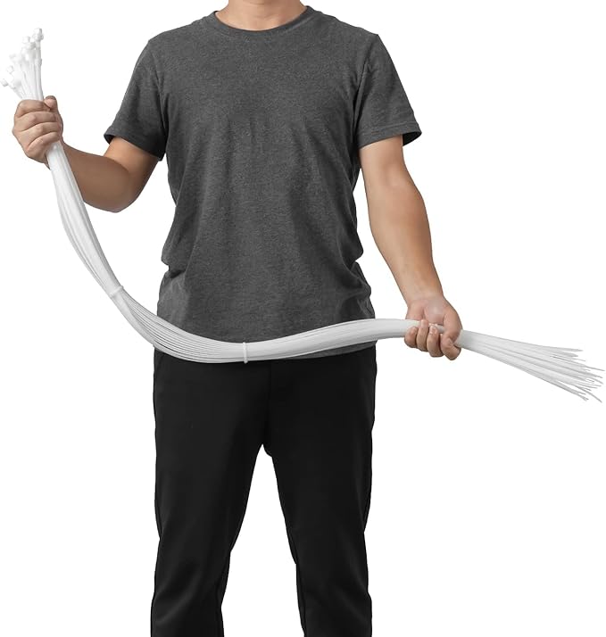 48 inch White Zip Ties Heavy Duty 20PCS, 200LBS Ultra Exclusive Strong Plastic Wire Ties, Large Cable Ties Extra Long Tie Wraps, Indoor and Outdoor UV Resistant