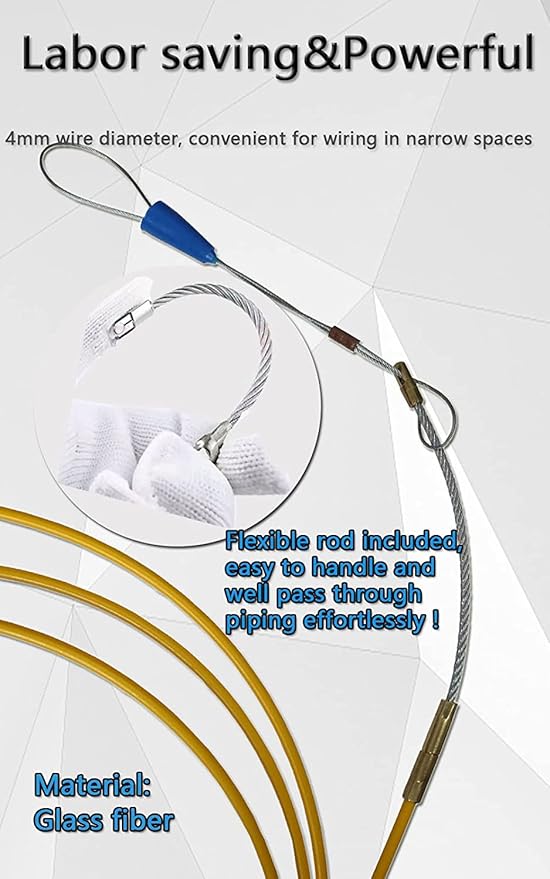Fish Tape Steel Wire Puller 4mm 67-Foot With a wire storage caseWire-through tool Twist-shaped wire for wiring, and incoming lines in the attic, etc Dual Range for Broad Application[4mm 67-Foot]