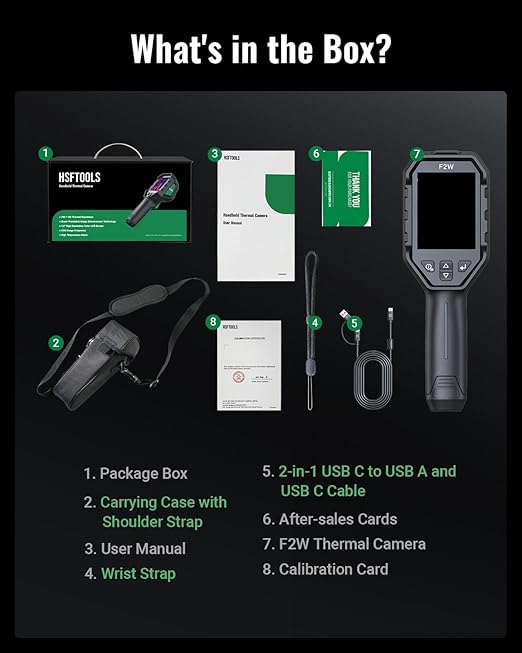 F2W Thermal Camera 256x192 IR Resolution, 640x480 Super Resolution Thermal Imaging Camera with IntellFault Intelligent Scene,3.2" Screen,25Hz,-4°F to 1022°F,App Image Transfer & PC Analysis, Case