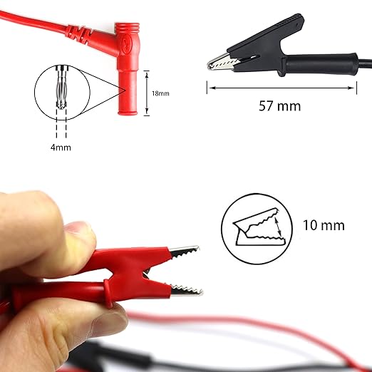 Multimeter Alligator Clips TES Leads,Banana Plug to Alligator Clip Electtical Testing Leads,Banana Plugs fit Most Digital Meters， Multimeter TES Leads Length 40.87 inches (2 Pieces）