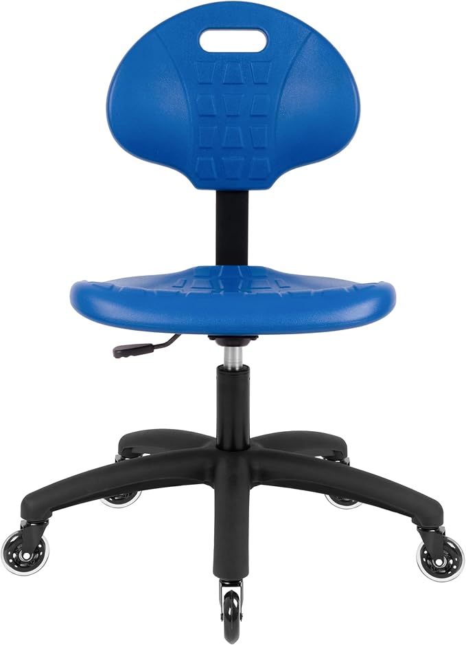 Chair Master Table Height Chair/Stool-Easy to Clean! Deluxe Ergonomic Polyurethane Chair. 5" of Height Adj (16.5"-21.5") 450 lb Capacity. Automotive, Lab, Garage, Home, Office (Rubber Roller, Blue)