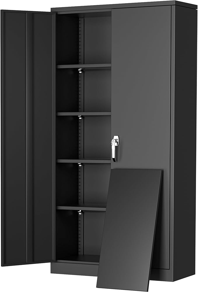 Greenvelly Metal Garage Storage Cabinet, 72” Lockable Storage Cabinet with Adjustable Shelves, Steel Tool Organizer for Home Office, Garage, School, Classroom(36" W x 18" D)