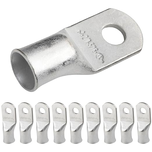 SELTERM 10pcs 2/0 AWG-5/16 Stud Tinned Copper Wire Lugs, Heavy Duty Battery Cable Ends, 00 Gauge Ring Terminals, UL Battery Lugs Marine Grade Copper Eyelets Electrical Terminal Connectors