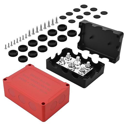 500A Bus Bar - ZEHGCH Weather Proof Power Distribution Block with 4 * 5/16"(M8)+2 * 3/8"(M10) Studs 48V DC - Heavy Duty Automotive Marine Battery Terminal Blocks with Cover - Negative&Positive