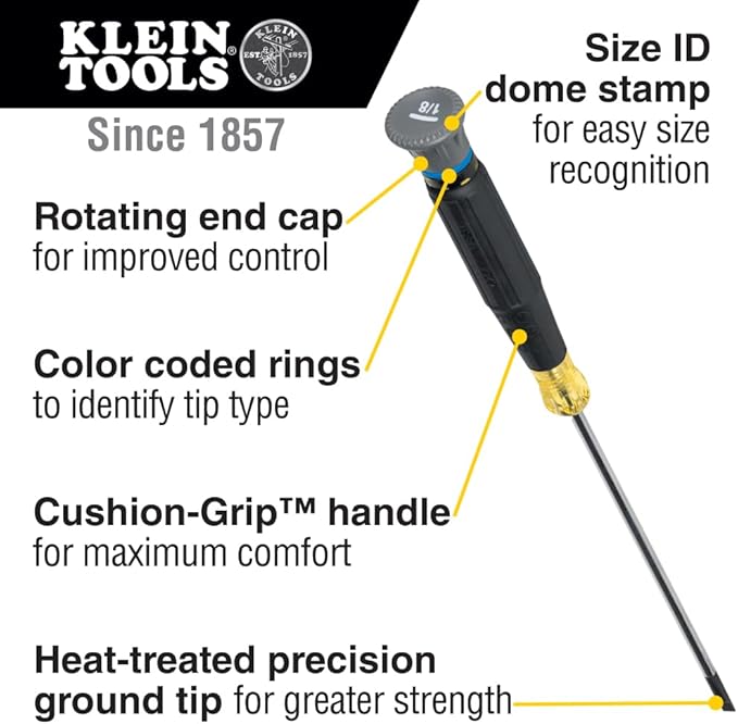 Klein Tools 85820 20-Piece Screwdriver Set, 8 Precision, 7 Standard Drivers with Color-Coded Handles, 3 Insulated Screwdrivers, 1 Demolition Driver, and Magnetizer