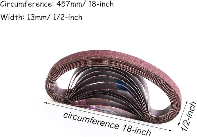 1/2 x 18 Inch Aluminum Oxide Sanding Belts, 4 Each of 40/60/80/120/180/240 Assorted Grits Abrasive File Belts for Air Belt Sander, 24-Pack