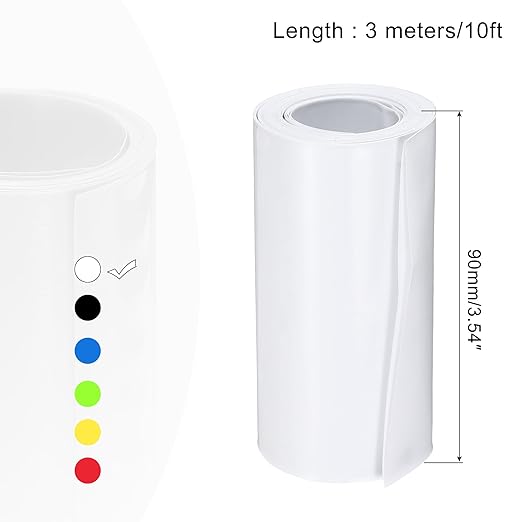 MECCANIXITY Battery Wrap PVC Heat Shrink Tubing 58mm Dia 90mm Flat 10 Feet(3meters) White Good Insulation for Battery Pack
