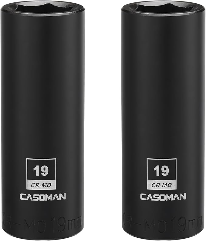CASOMAN 2PCS 1/2-Inch Drive Deep Impact Socket-19mm, 6-Point, Metric, CR-MO