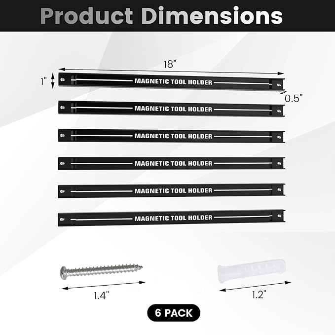 Goplus 6PCS 18" Magnetic Tool Holder, Magnetic Tool Holder Strip, Heavy Duty Magnetic Tool Bar,Space Saving Metal Tool Organizer Rack,Tool Magnet Bar for Workshop Garage, 176LBS Capacity Total