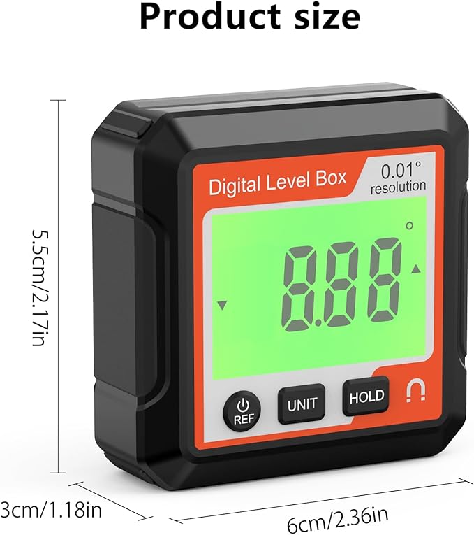 Digital Angle Gauge Magnetic, LCD Backlit Protractor Inclinometer Level Box, Slope Finder for Woodworking, Carpentry, Construction and Machinery (Precision Angle Measurement Tool)