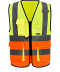 4XL-5XL High Visibility reflective Safety Vest with Pockets and Zipper, Yellow&Orange Color Mixed