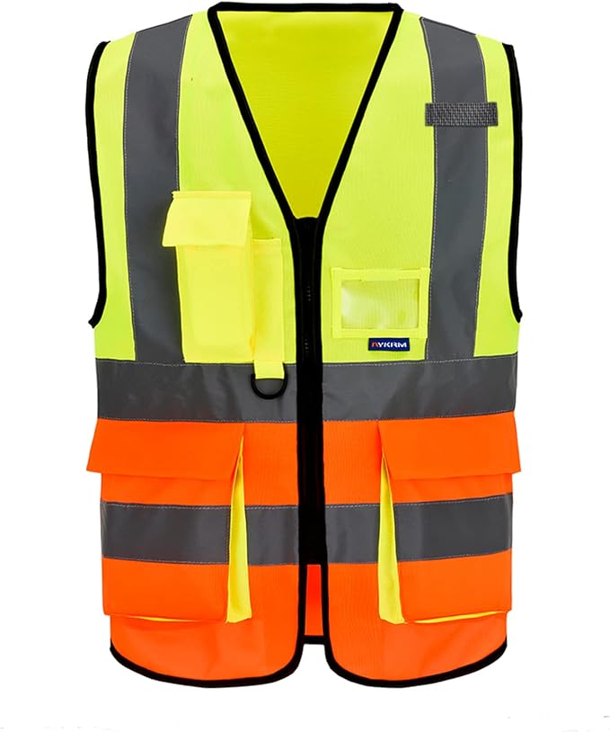 Big and tll Safety Vest with Reflective Strips and Zipper, Yellow&Orange Color Mixed 6XL-8XL