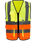 Big and tll Safety Vest with Reflective Strips and Zipper, Yellow&Orange Color Mixed 6XL-8XL