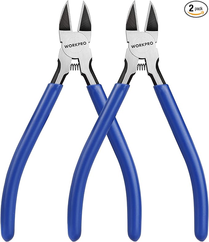 WORKPRO 2 Pack Wire Cutters, 6 Inch Precision Flush Cutters, Spring Loaded Side Cutting Pliers, Sharp Diagonal Cutters for Crafts, Jewelry Making, Electronics