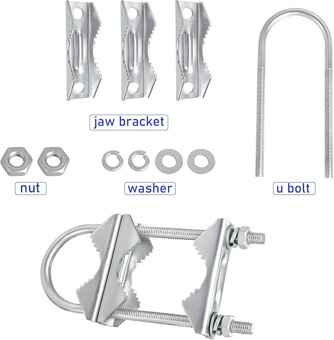 Double Antenna Mast Clamp V-Jaw Bracket U Bolts Pipe Mounting Hardware Heavy Duty Mast to Mast Mount Bracket Kit for Outdoor Antenna 4 Sets