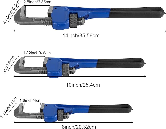 HOIGON 3 Piece Heavy Duty Plumbers Pipe Wrench Set, 8" 10" 14" Heat Treated Adjustable Straight Pipe Plumbing Wrench Set with Soft Grip for Household Plumbing Repairs