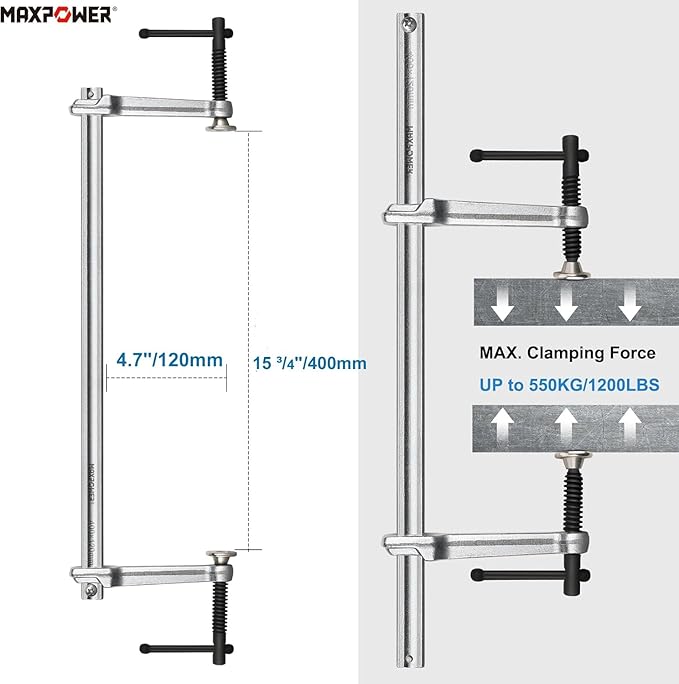 MAXPOWER Multifunctional F Clamp,15 3/4" Double Force Welding Bar Clamp - Max Clamping Force 1200 LBS, Metal Clamp for Welding, Metalworking, Woodworking