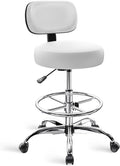 SUPERJARE Drafting Chair with Back, Adjustable Foot Rest Rolling Stool, Multi-Purpose Office Desk Chair, Thick Seat Cushion for Home Bar Kitchen Shop - White