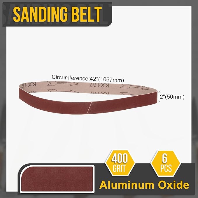 2 x 42 Inch Sanding Belt, 6 Pcs 400 Grit Knife Sharpener Belts Work Sharpening for Belt Sander Knife Carving Tool Metal Working