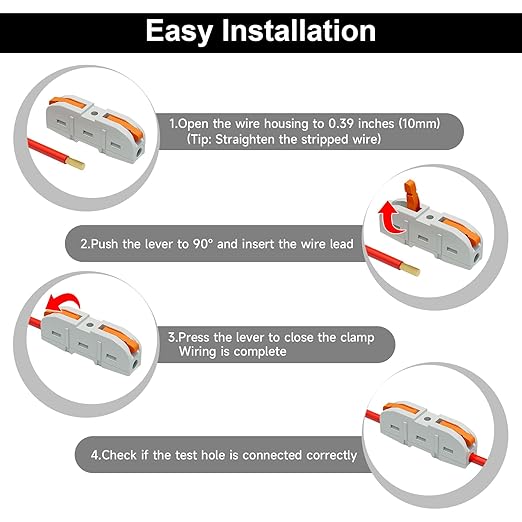 20Pcs Lever Wire Connectors, 1 Conductor Splicing Compact Splitter Docking Terminal Block Electrical Connectors for 26-12 AWG, 600V 32A (Orange)