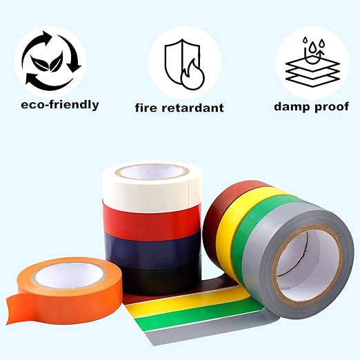 Romeda 9 Pack Coloured Electrical Tape, Electrical Tape Colours Water, Sun, and Oil Resistant, Electrical Tape is Suitable for Most Domestic, Commercial, and Industrial environments.