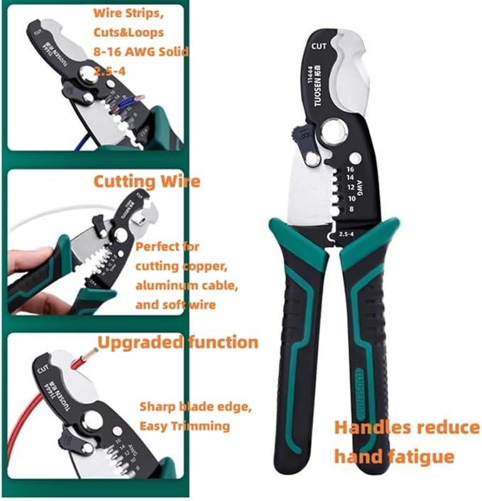 Zsling 8 Inch Inch Wire Strippers Crimpers Cutter Pliers Multi-Function Hand Tool Cable Cutting Wire Cutters