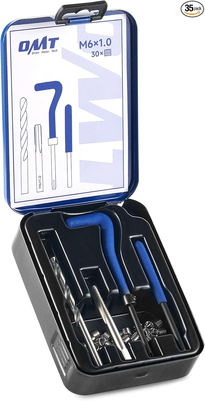 Orion Motor Tech Helicoil Thread Repair Kit, M6x1.0 Thread Repair Tool with HSS Drill Bit & 30 Thread Inserts, Metric Thread Repair Installation Kit for Rethreading Internal Threads with Carry Case