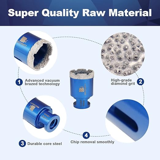 1-3/5 Inch Diamond Core Drill Bit for Porcelain Tile Ceramic Marble Granite Drilling,BRSCHNITT 2pcs Vacuum Brazed Diamond Hole Saw with 5/8-11 Thread (40mm 2pcs)