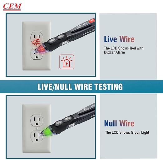 CEM AC-15EX Voltage Tester,Non-Contact Volt Tester, with Dual Range AC 12V-1000V/100V-1000V, Live/Null Wire Tester, Buzzer Alarm, Wire Breakpoint Finder, Flashlight, Ex ib IIB T4 (ATEX)