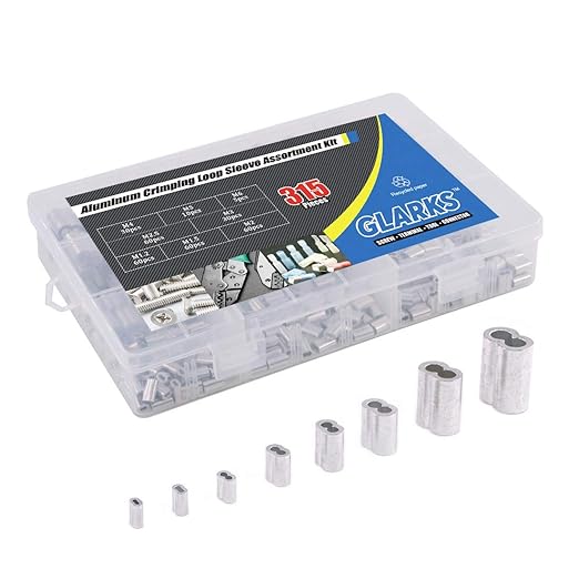 Glarks 315-Pieces 8 Sizes Aluminum Crimping Loop Sleeve Double Barrel Ferrule for Wire Rope and Cable Line End Assortment Kit - M1.2-M6