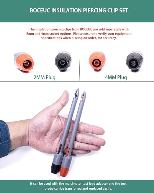 Heavy Duty Wire Piercing Probe Insulation Piercing Clip Set Push on 4mm Push Banana Plug Multimeter Test Leads Multi Testers Needle Accessories