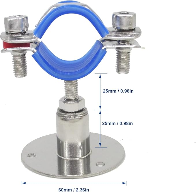 Stainless Steel Adjustable Pipe Clamp Bracket - Wall/Ceiling Mount Support for 3/4-Inch (25mm) Pipe, Heavy-Duty Rustproof Brackets with Screws, Short Type, Set of 2