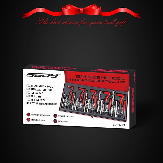 Metric Helicoil Thread Repair Kit: 131-Piece Heli Coil HSS Drills Inserts Taps & Tools M5 M6 M8 M10 M12 Automotive Engine Spark Plug Cylinder Insertion Rethreading Tools Universal Rethread Restorer