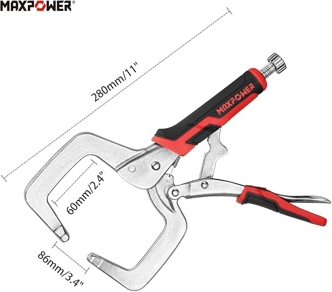 MAXPOWER 11-inch Locking C Clamp Set, 2 Pack Heavy Duty Locking Pliers with Regular Tip for Welding and Woodworking