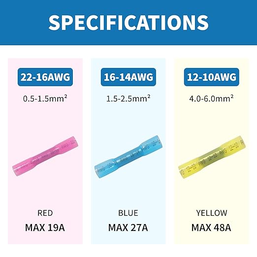 Heat Shrink Butt Connectors,200Pcs 22-16 AWG Red Waterproof Electrical Wire Connectors Automotive Marine Grade Wire Crimp Terminals Butt Splices for Cable,Boat,Home Electrical etc.