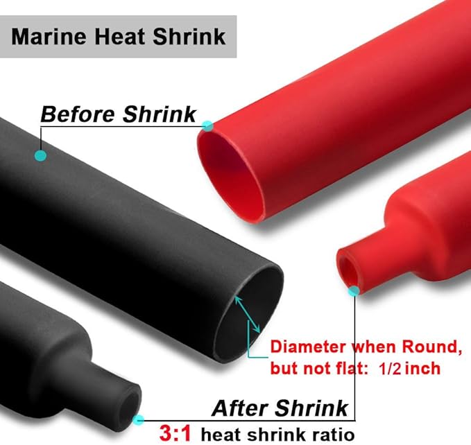 2 Pcs 1/2 inch (Diameter) Heat Shrink Tubing, 3:1 Adhesive-Lined Large Heat Wire Shrinkable Tube by MILAPEAK (4 Feet, Black & Red)