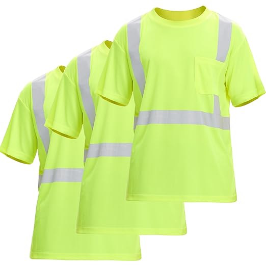 sesafety 3PACK High Visibility Shirts for Men, Class 3 Hi Vis Reflective Construction Shirts for Men with Pocket Safety T Shirts