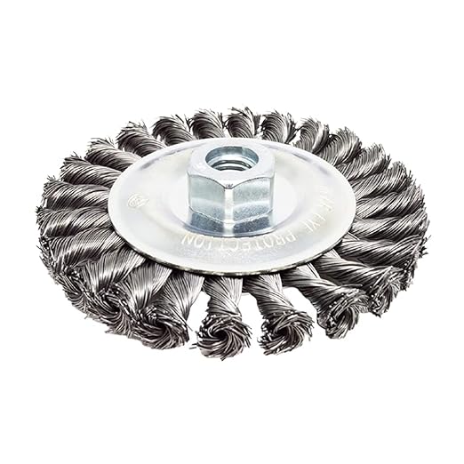 Benchmark Abrasives 5" x 1/2" Standard Twist Knot Wire Wheel with 5/8"-11 Thread, for Weld Cleaning, Weld Spatter Removal, Deburring, Use with Angle Grinders - Carbon Steel (5" x 1/2")