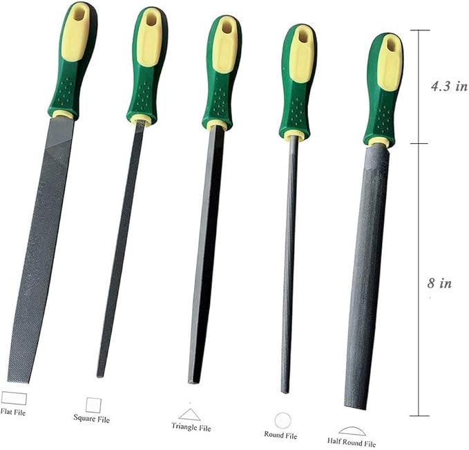 Metal File Set, 5-Piece, 8-inch,High Carbon Steel File,Work for Metal, Wood,Plastic