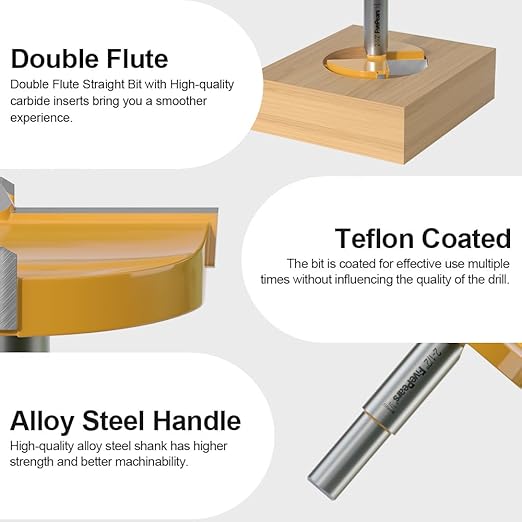 FivePears Forstner Drill Bit 1/2 inch Shank, 2-1/2 inch Cutting Diameter, Carbide Tipped Wood Hole Saw Auger Opener, Hole Opener Hinge Hole Cutter for Woodworking, Plastic, Plywood Products