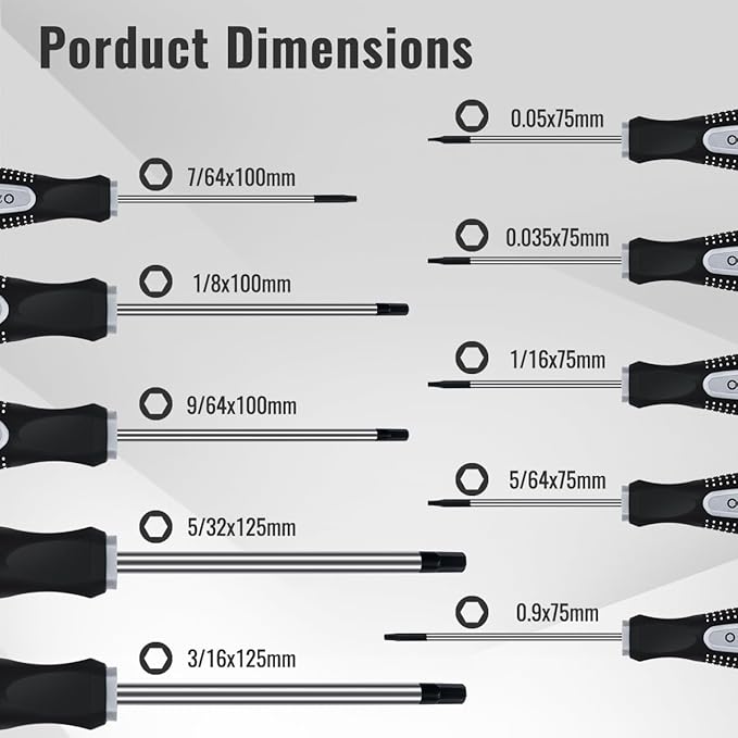 Hex Allen Wrench Screwdriver Set (10 Pack in Precision & Standard SAE Sizes .035", .050", 1/16", 5/64", 3/32", 7/64", 1/8 ", 9/64", 5/32", 3/16") - Perfect for RC Cars, Quadcopters, & Helicopters