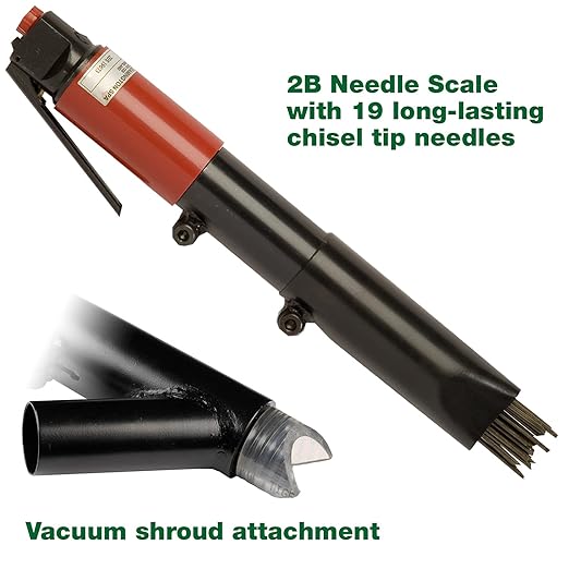CS Unitec | 2B Needle Scaler with Vacuum Shroud | 19 Needle Air Chisel | Professional Grade 3000 BPM Inline Grip | Air Power 5.5 CFM - 121.2099 VS