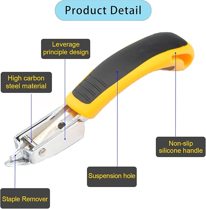Upholstery Staples Remover Staple Puller Tool, Staple Remover Heavy Duty Removing Stapler for Furniture Carpet Floor Cartons Wooden Case,Yellow