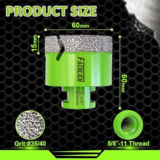 Diamond Core Drill Bits,2-3/8" 60mm Tile Drill Bits Vacuum Brazed Diamond Hole Saw for Porcelain Tile,Granite,Marble,Concrete,Masonry,Brick